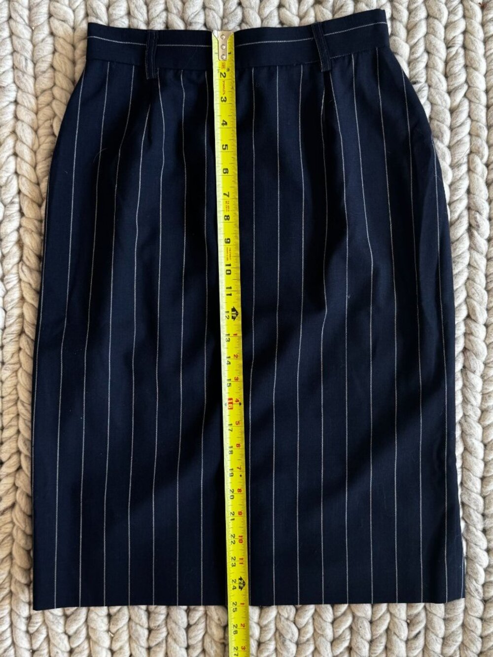 JH Collectibles Navy Pinstripe Two-Piece Skirt Suit Size 8 Made In Colombia Long - Picture 8 of 13